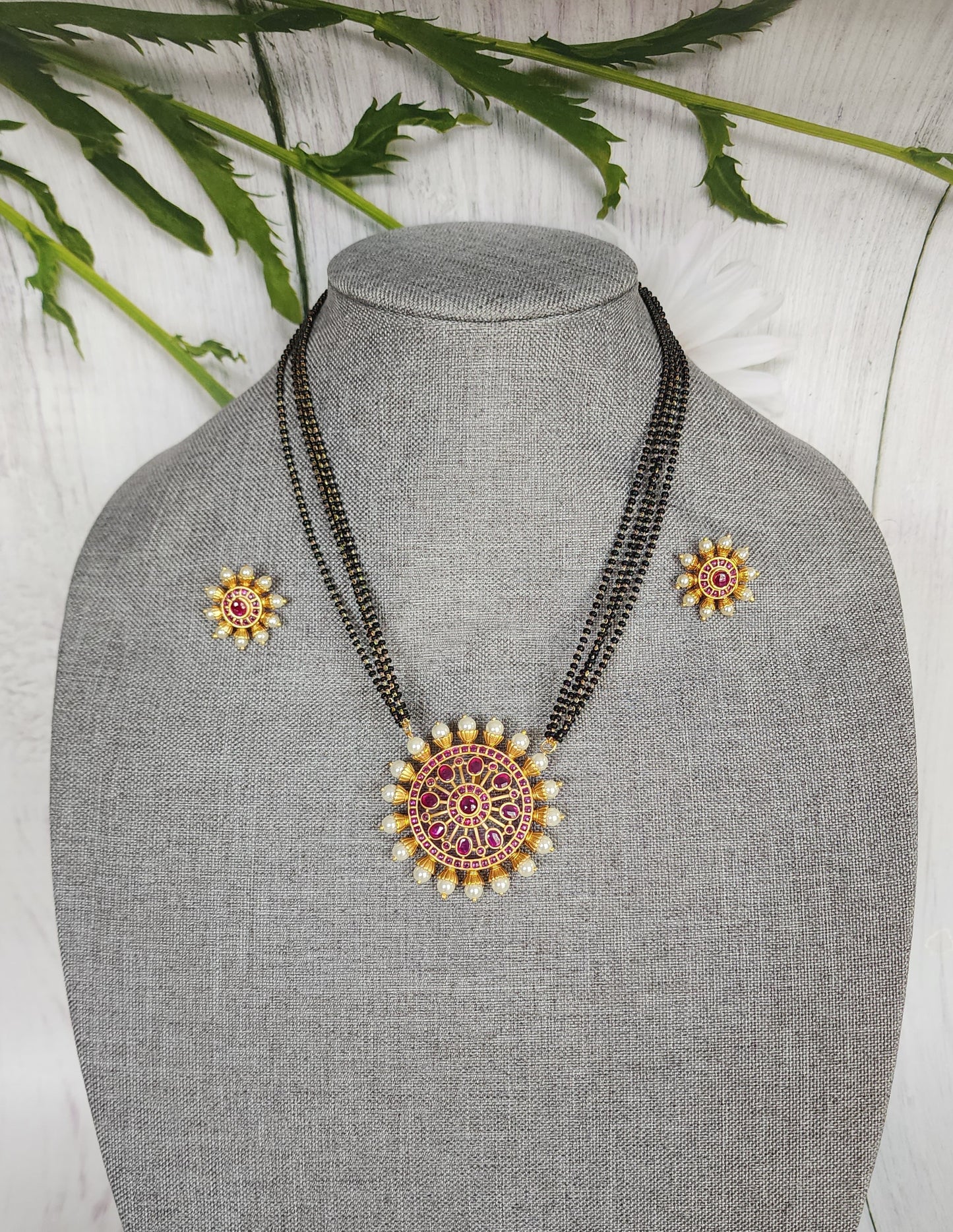 Bhavani Gold plated black bead necklace set