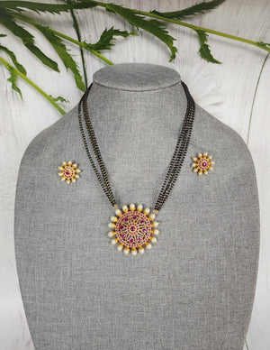 Bhavani Gold plated black bead necklace set