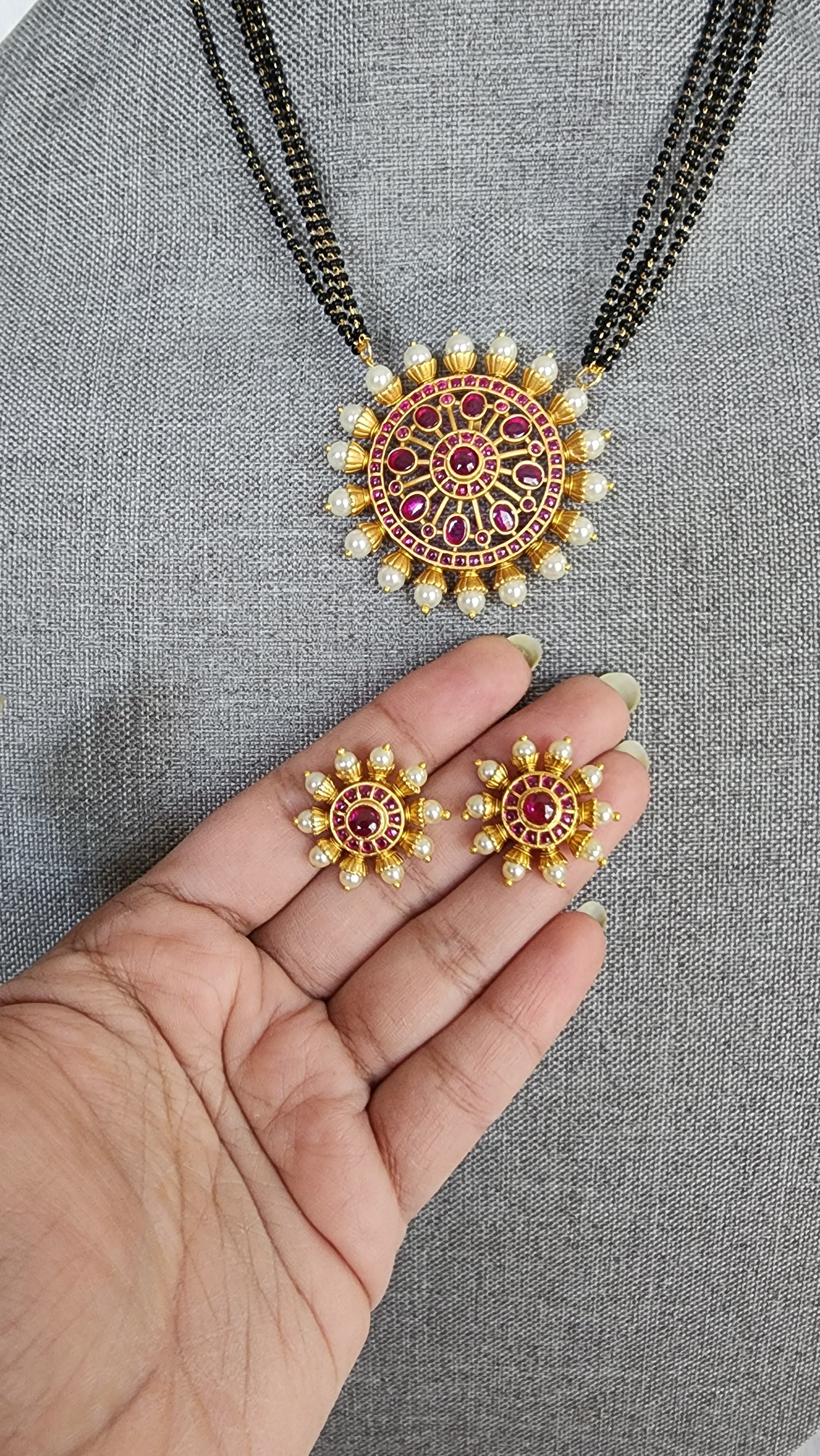 Bhavani Gold plated black bead necklace set