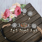 Hamsa Silver Alike choker Necklace set