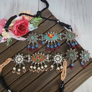 Hamsa Silver Alike choker Necklace set