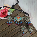 Hamsa Silver Alike choker Necklace set
