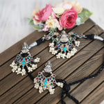 Turquoise Silver alike peacock choker necklace set