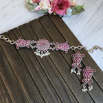 Fish Silver alike peacock choker necklace set