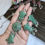 Fish Silver alike peacock choker necklace set
