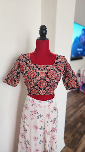 Ajrakh block print crop top blouse