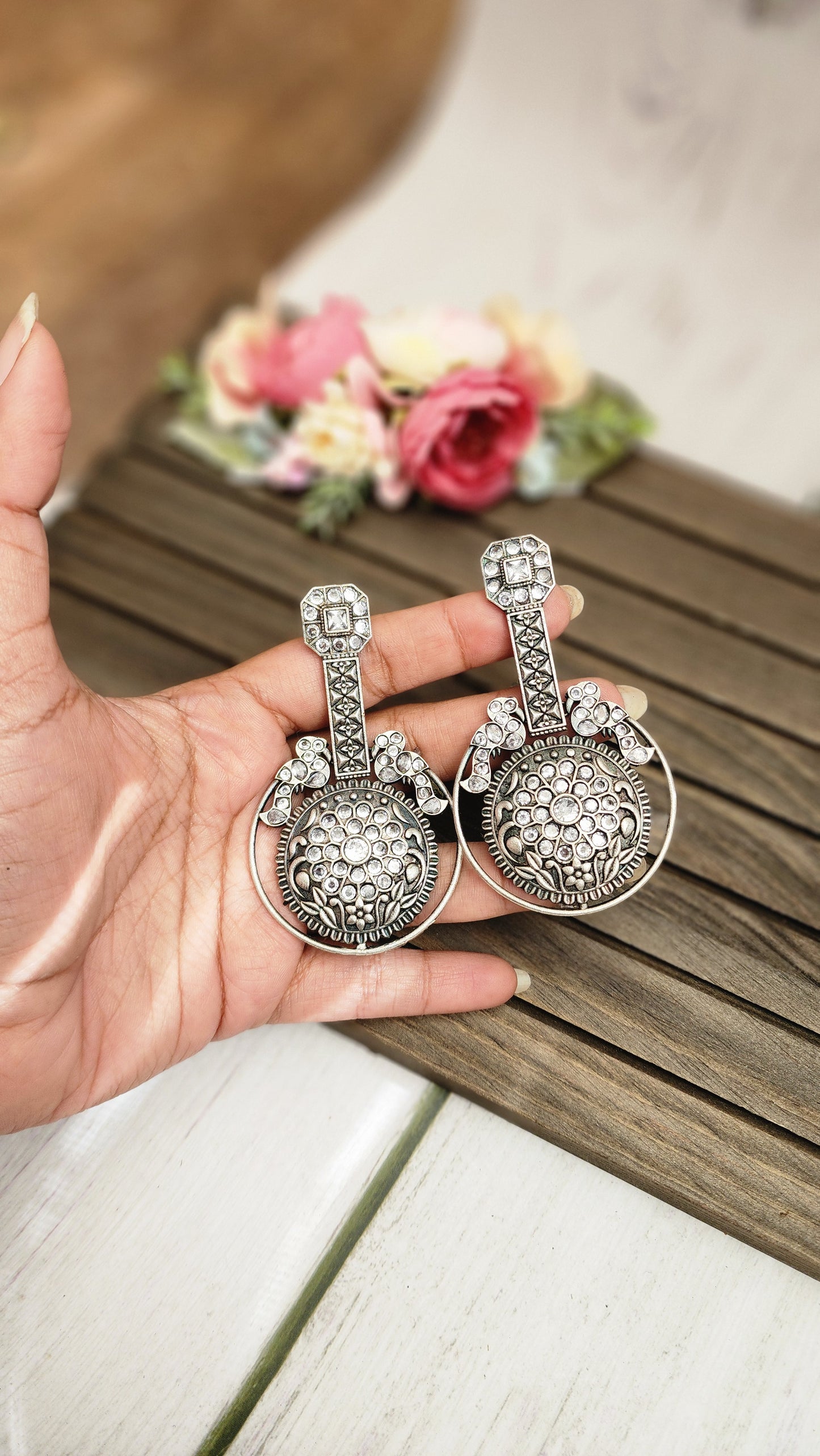 Chand Silver alike chandbali earrings