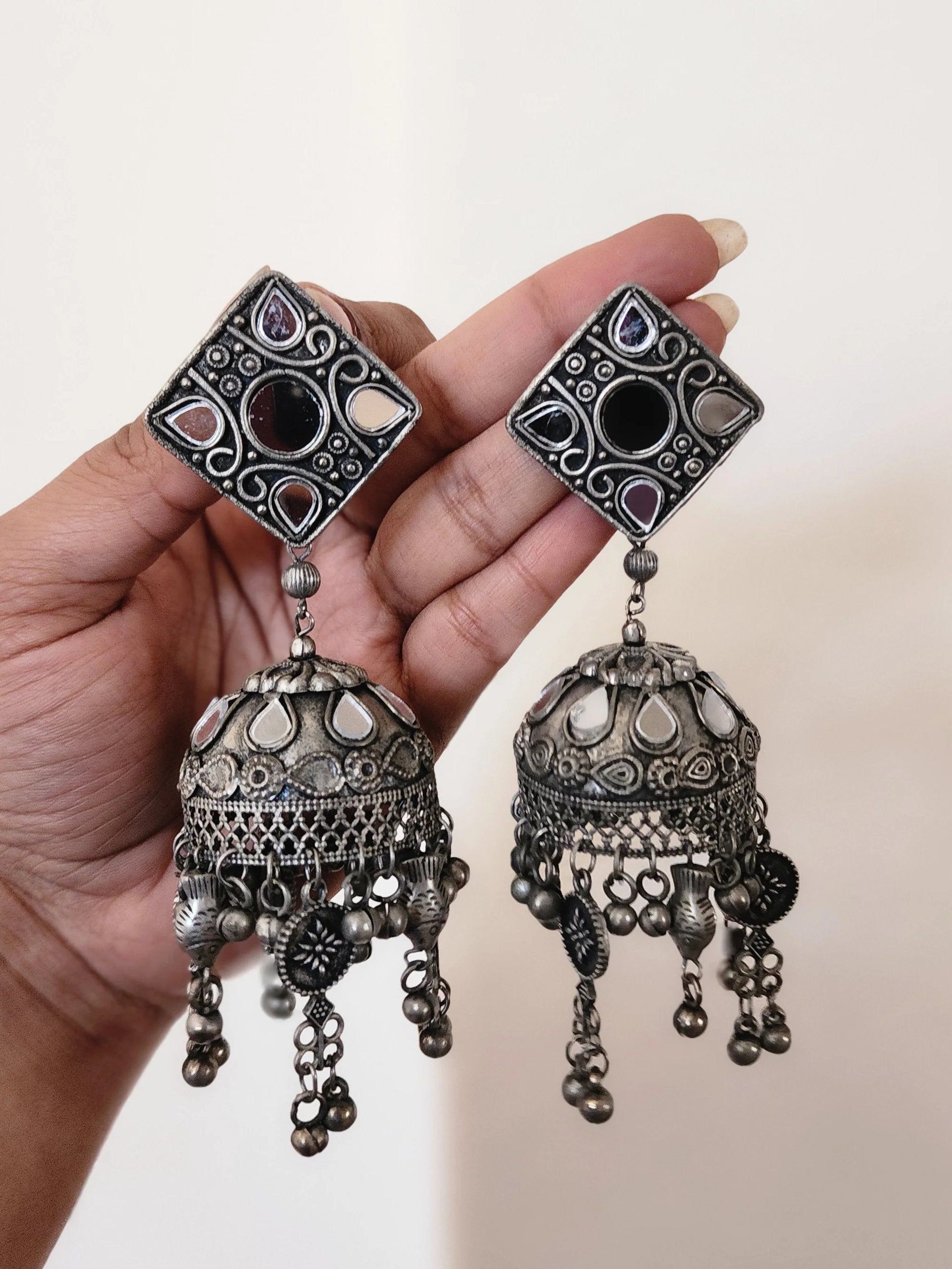 Party Black Metal Oxidised Silver Plated Jhumka Jhumki Earrings