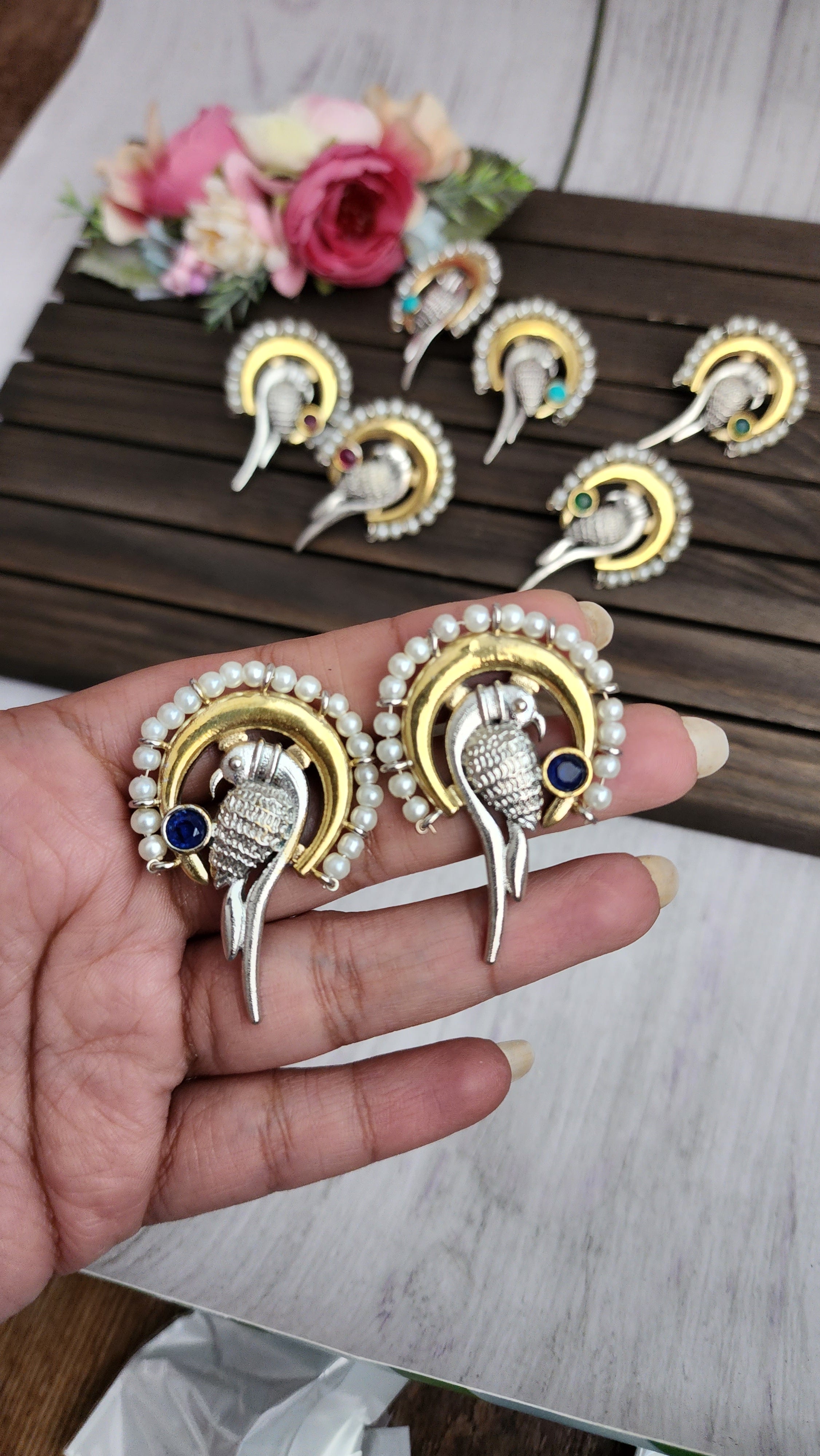 Bird unique dual tone silveralike earrings