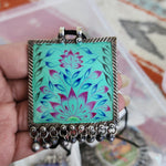 Handpainted silver alike pendant necklace