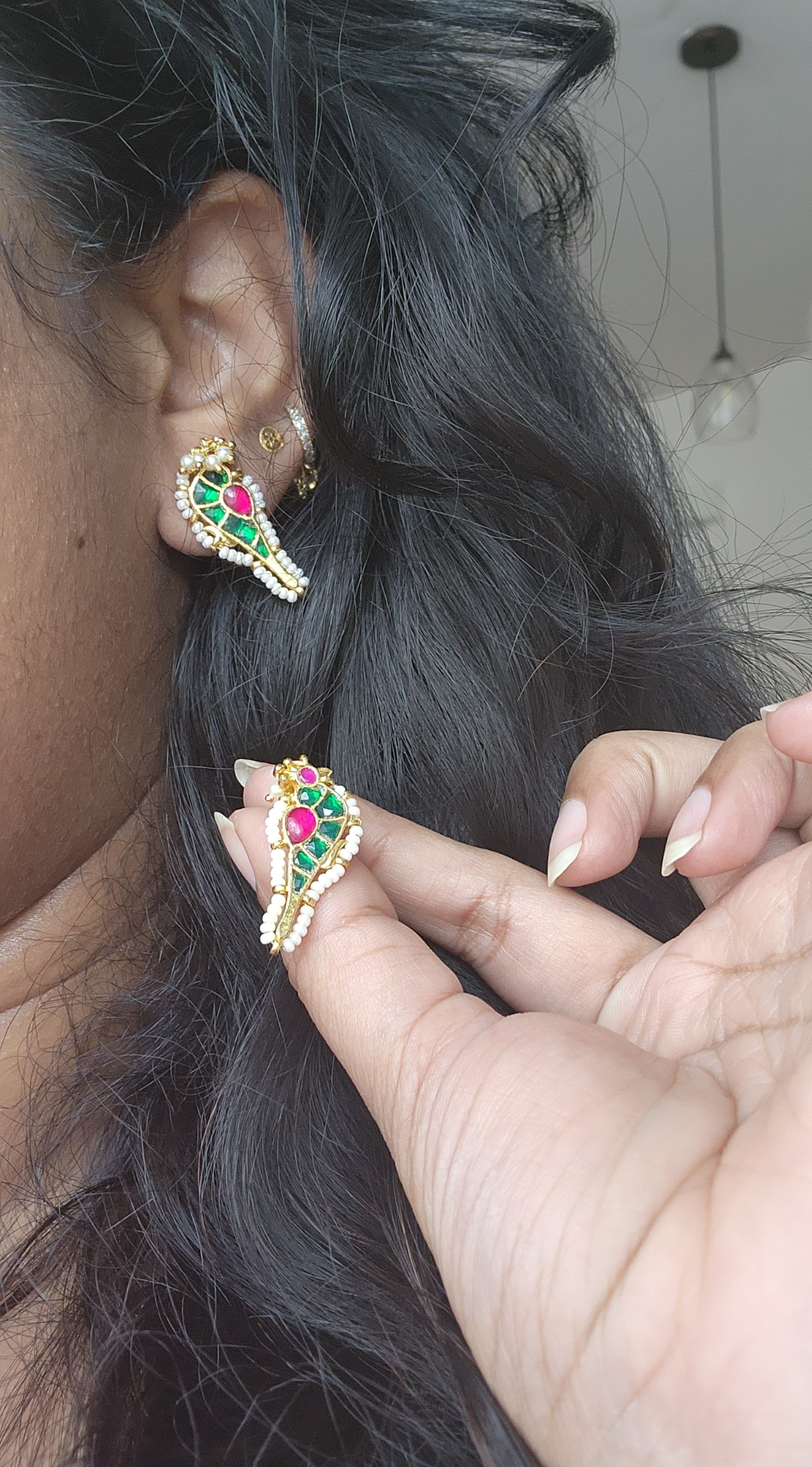 Bird pachi kundan earrings