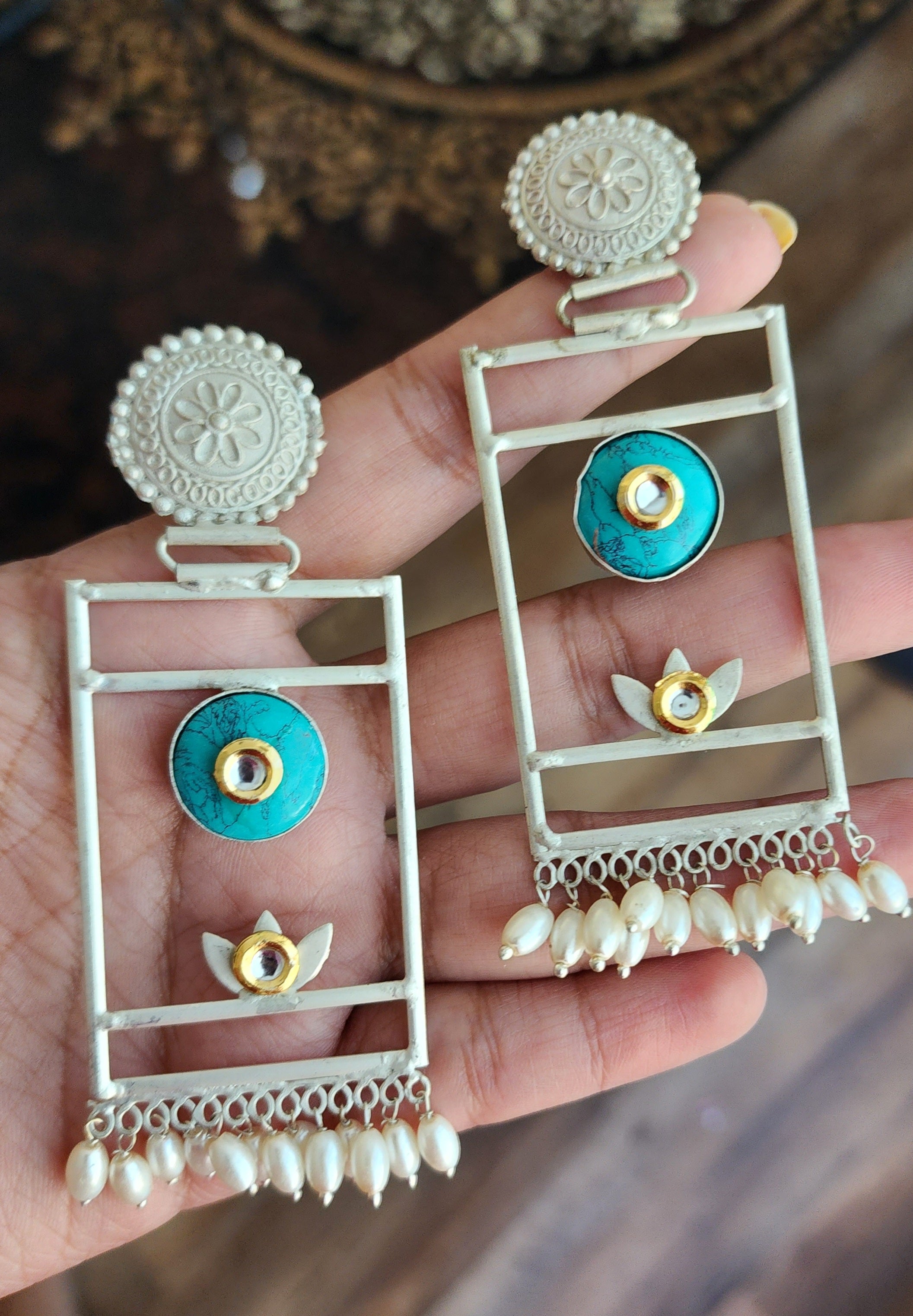 925 silver polish chandbali earrings