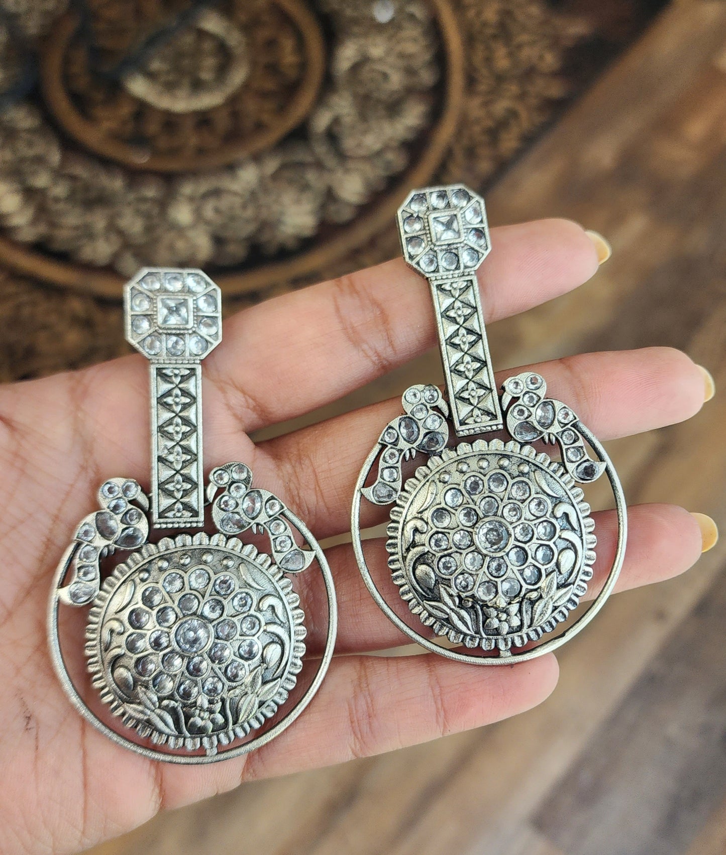 Chand Silver alike chandbali earrings