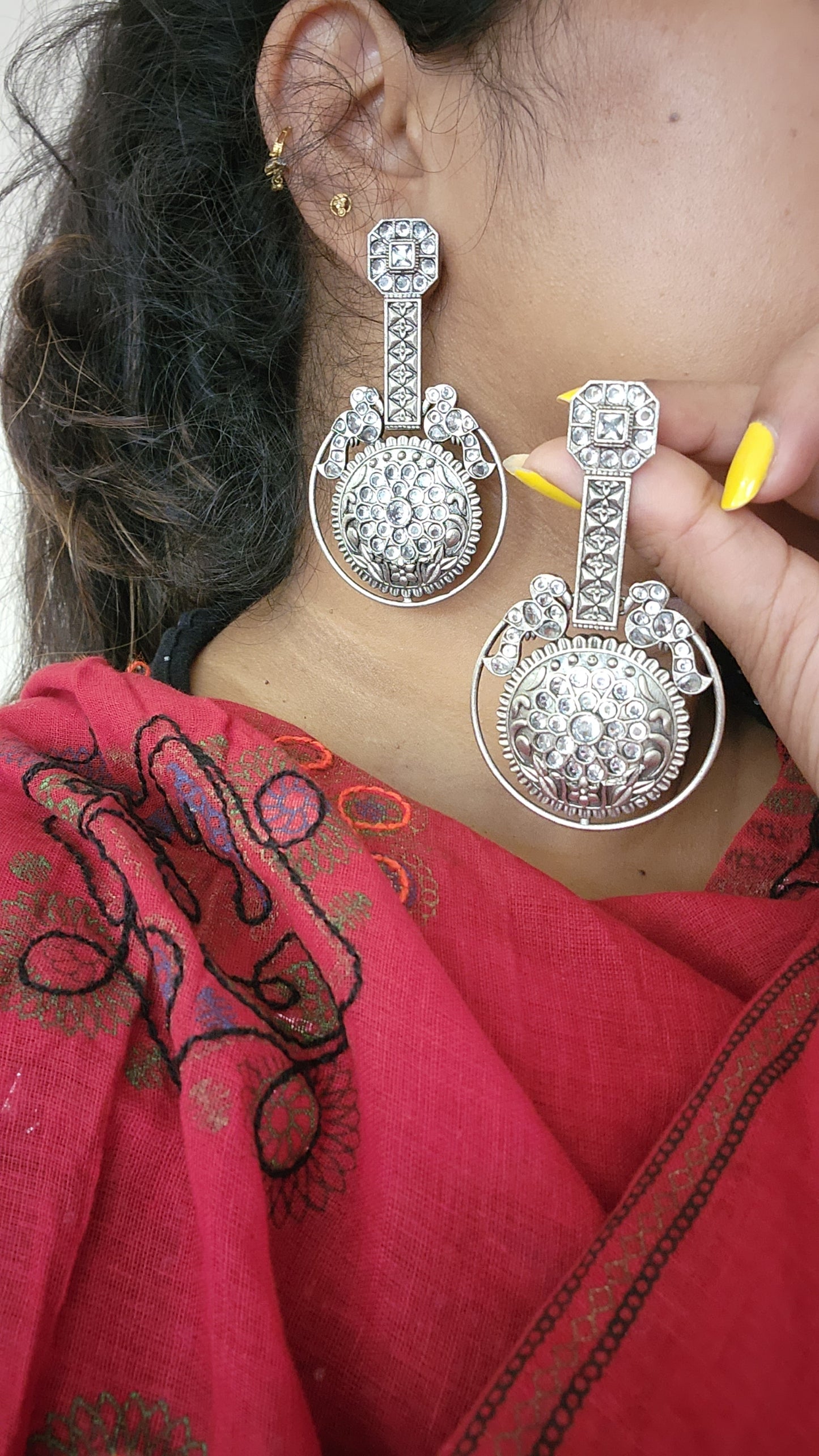 Chand Silver alike chandbali earrings