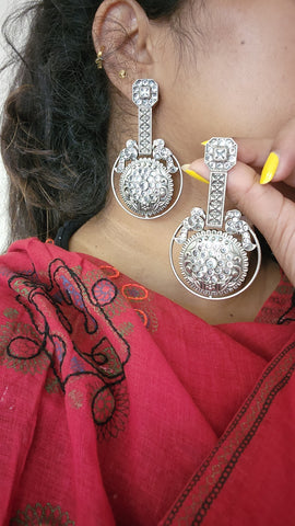 Chand Silver alike chandbali earrings