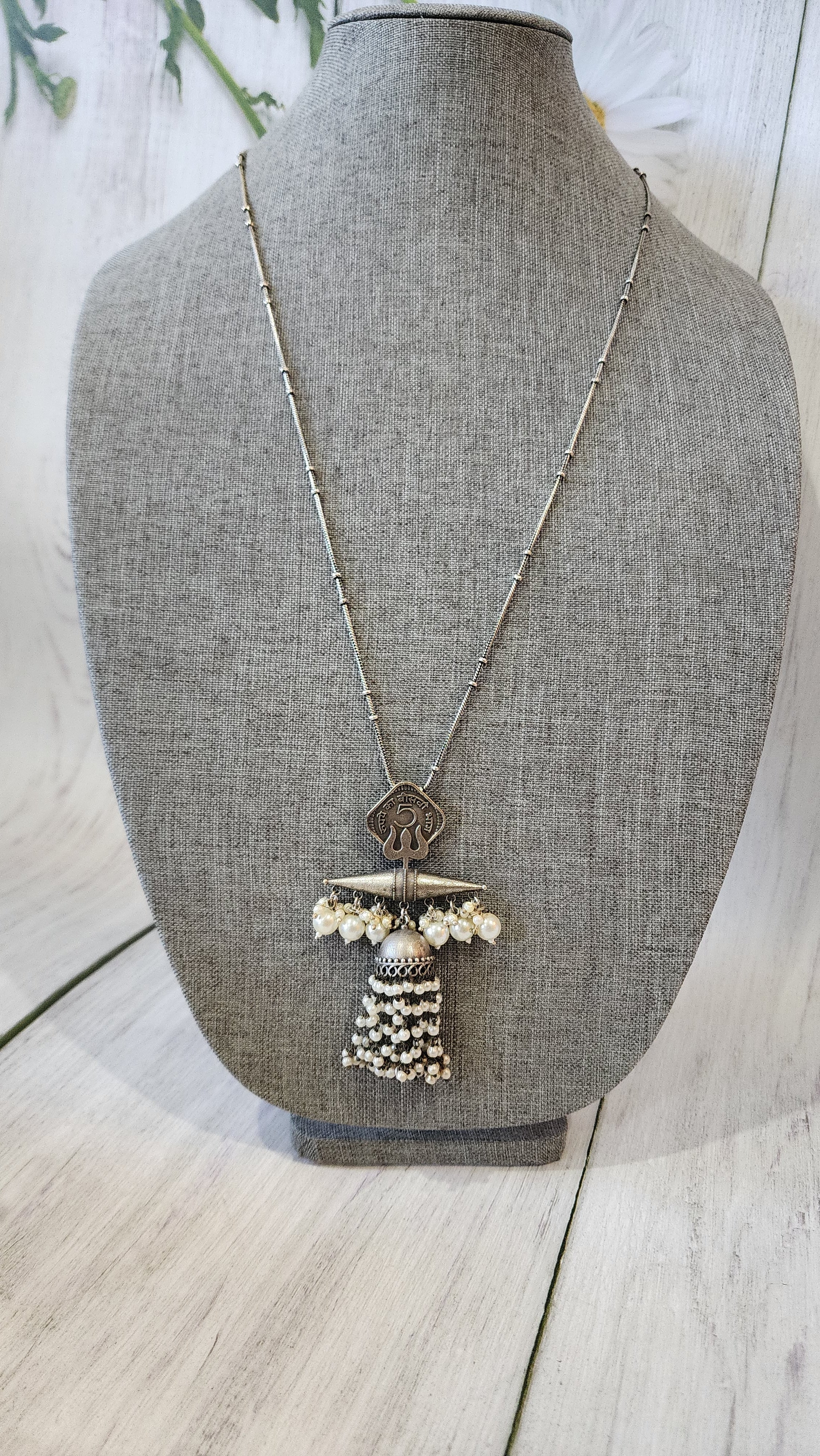 Trishul handmade Silver alike pendant necklace