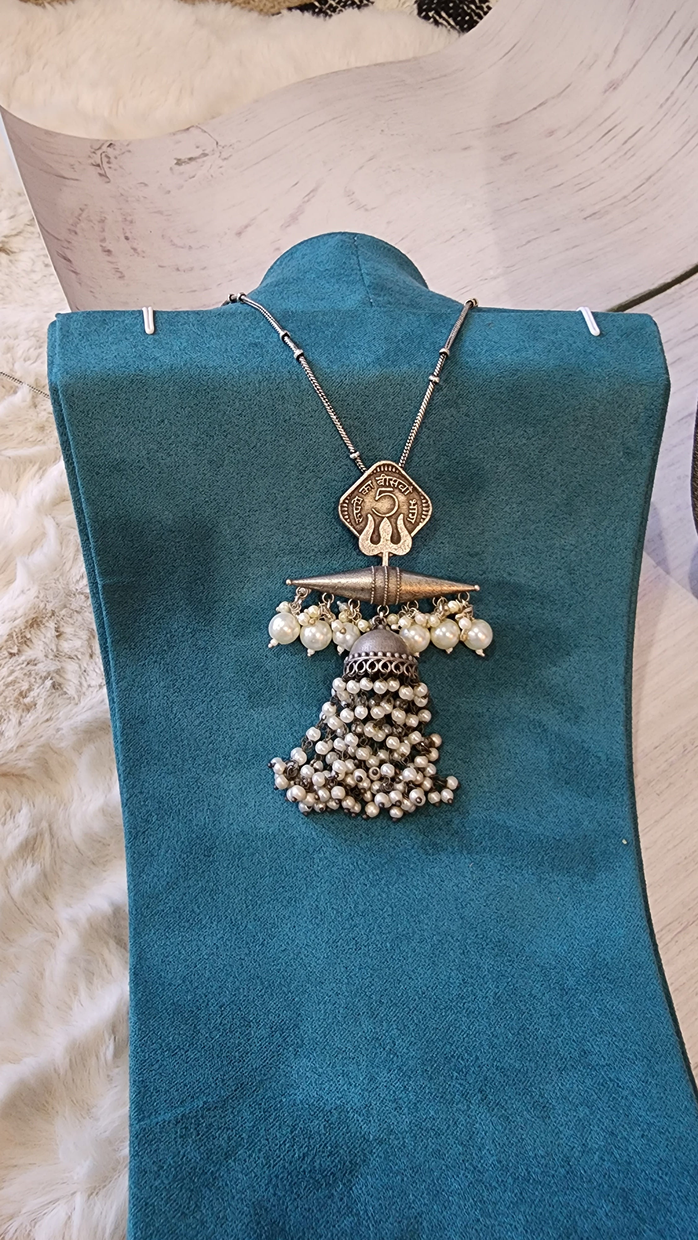 Trishul handmade Silver alike pendant necklace