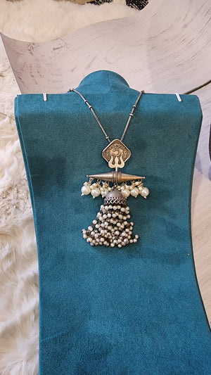 Trishul handmade Silver alike pendant necklace