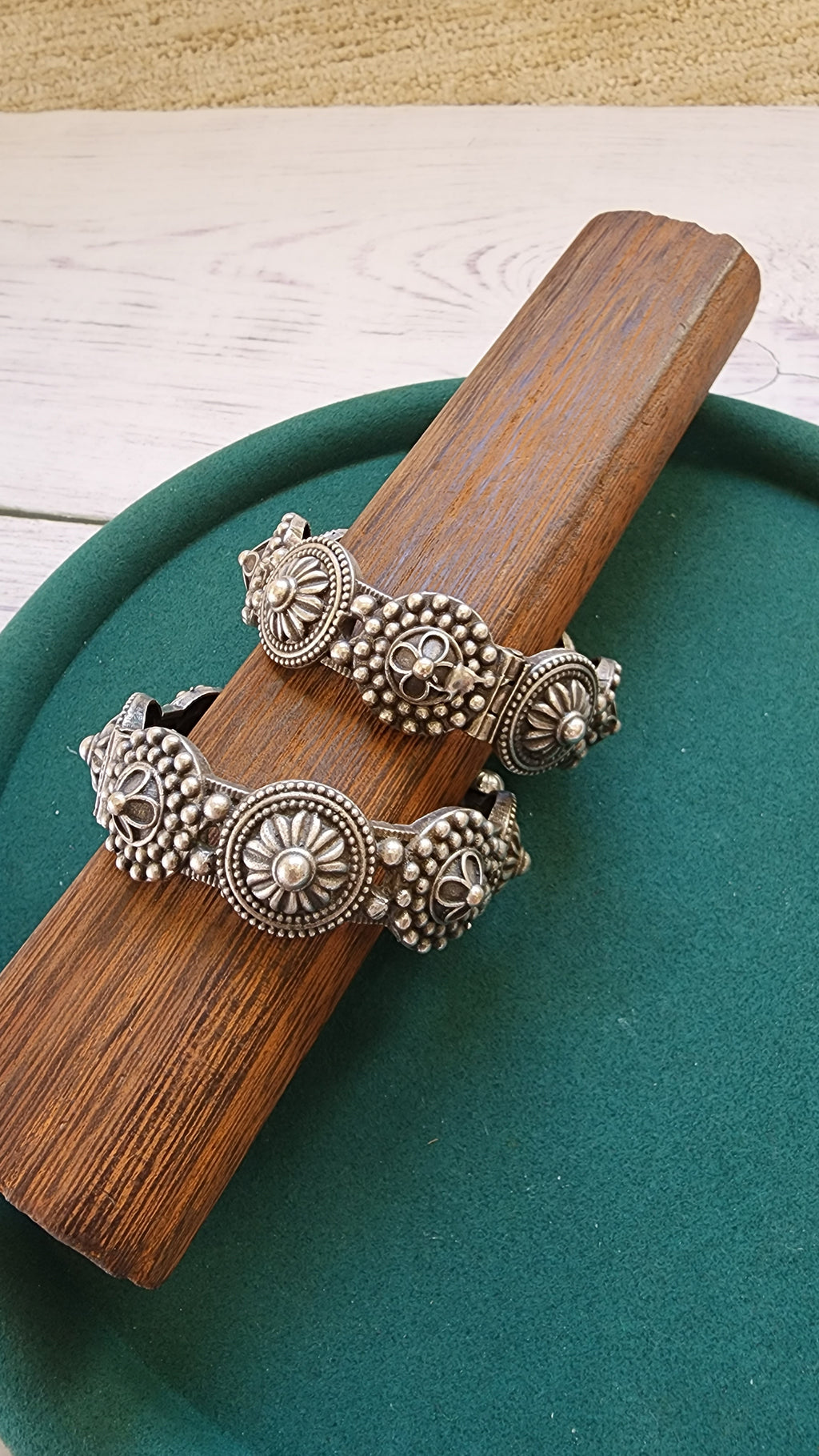 Lakshmi Silver alike embossed kada bangles