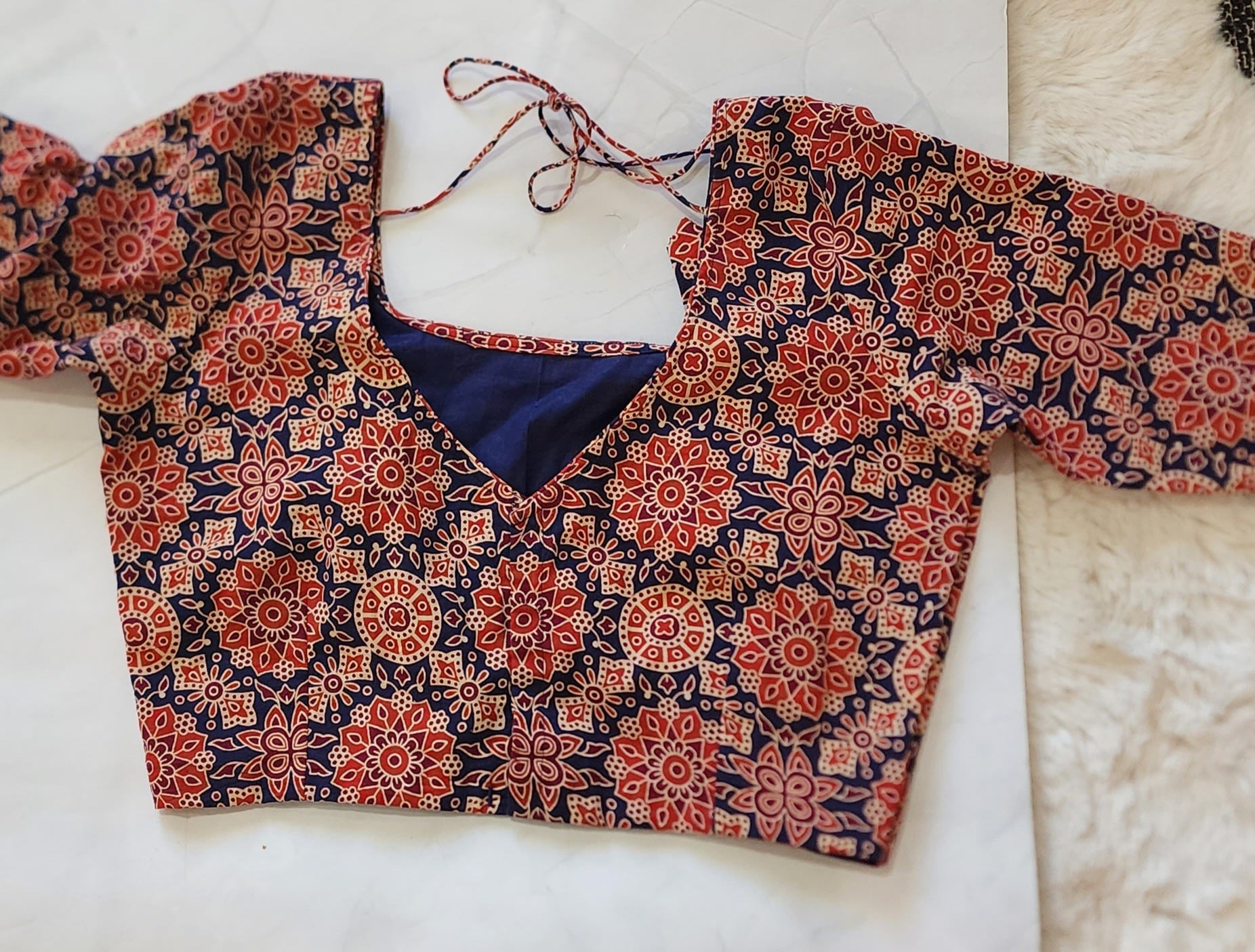 Ajrakh block print crop top blouse