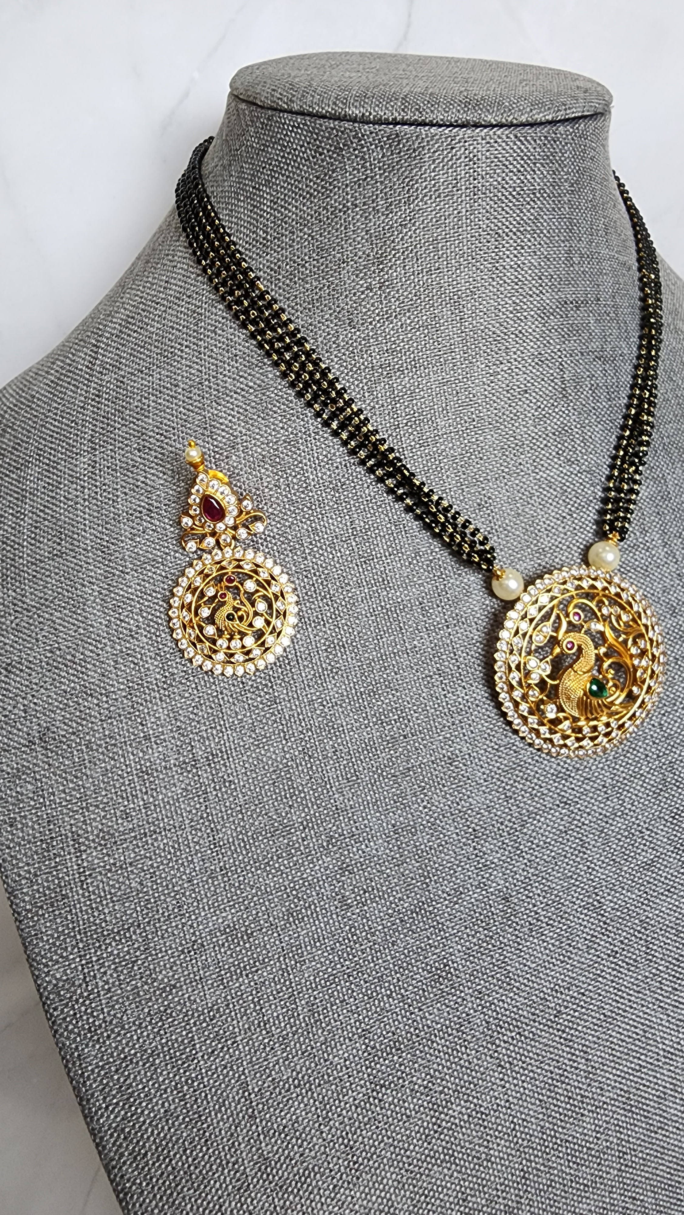 Bhuvi Gold plated black bead necklace set