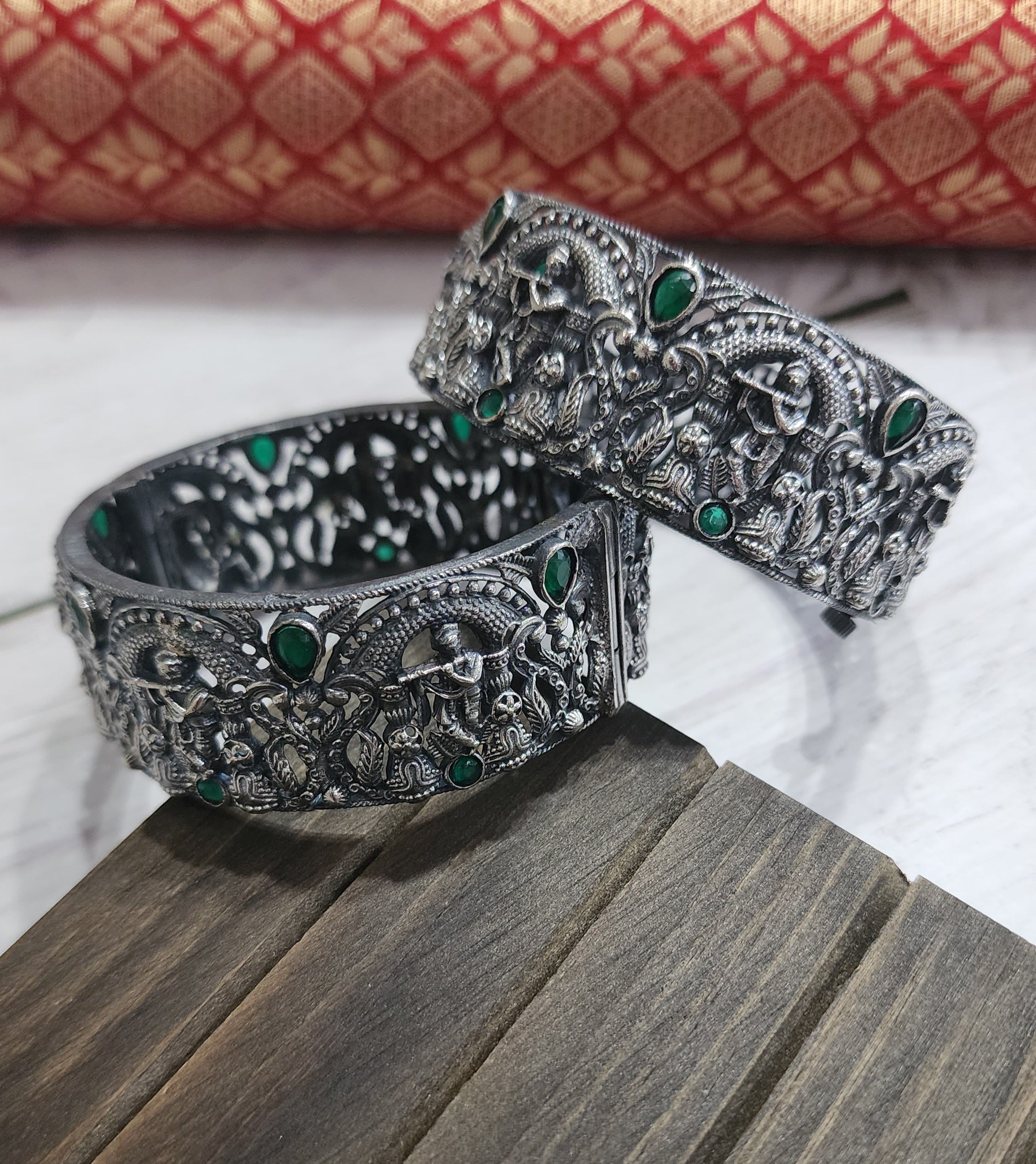 Krishna Silver alike embossed kada bangles