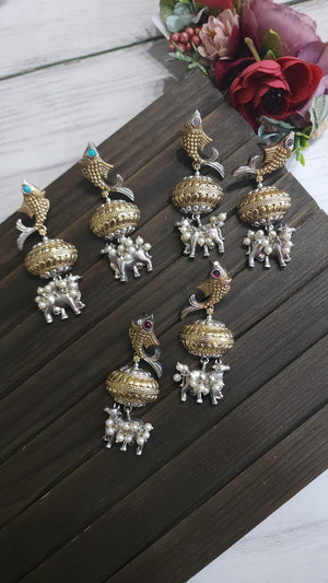 Fish unique dual tone silveralike earrings