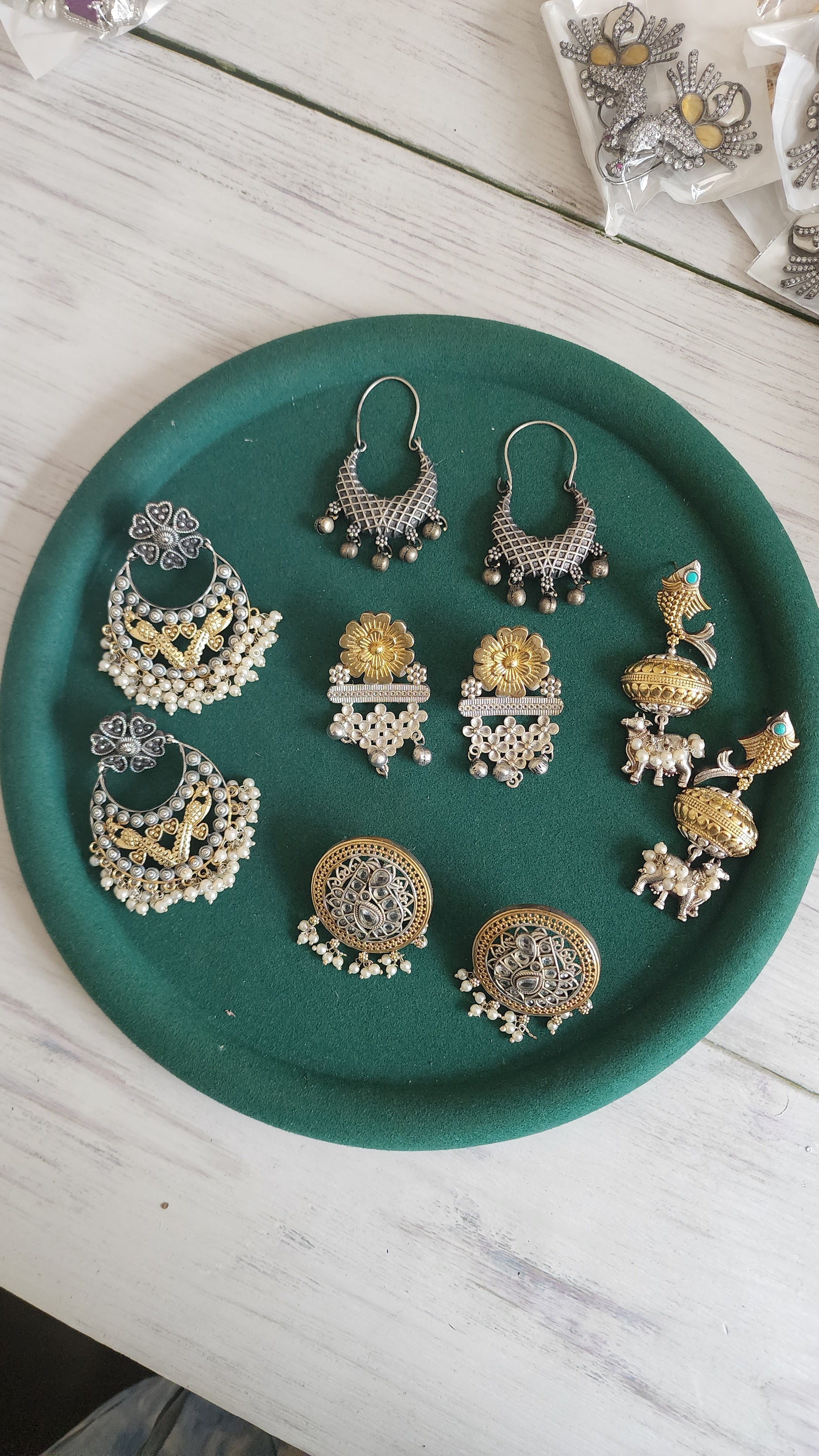 Dualtone silver alike earrings collection