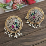 Mid size studs dualtone Silver alike earrings