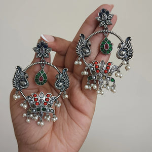 Lotus Silver alike chandbali earrings