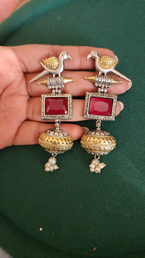 Bird dualtone silver alike earrings