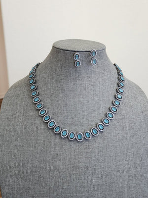 Rodium plated cz statement necklace set