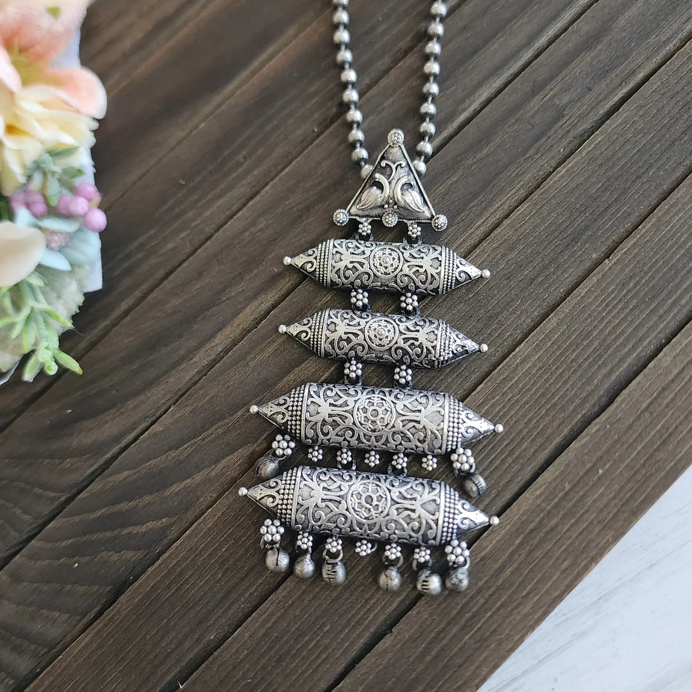 Layered handmade Silver alike pendant necklace