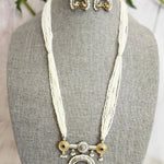 Elephant dualtone long pearl necklace set