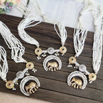 Elephant dualtone long pearl necklace set