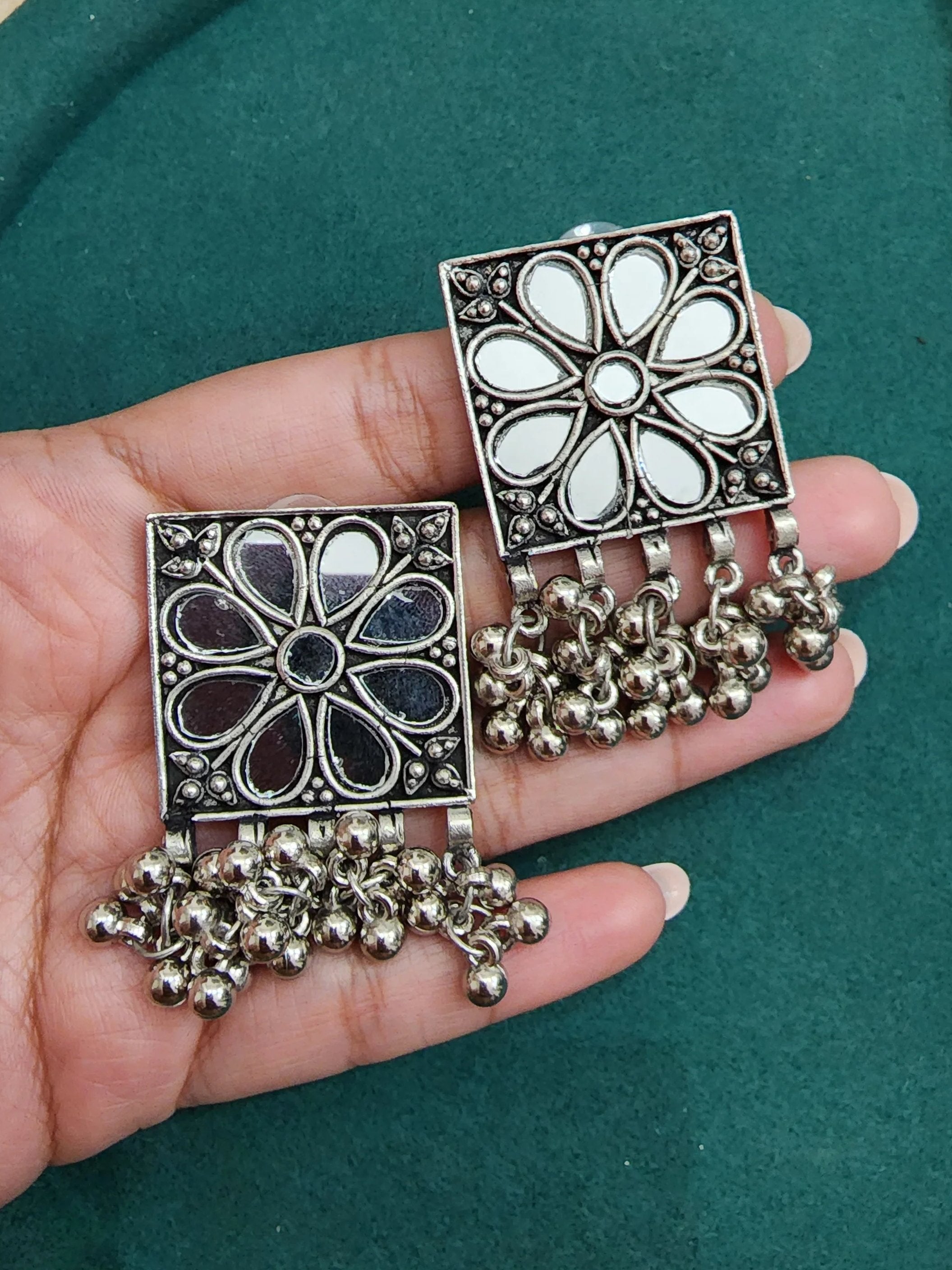 Oxidized Mirror silver tone earrings