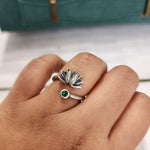 Adjustable Lotus green Stone 925 silver Ring