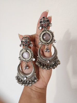 Rani silver alike fusion jhumka earrings