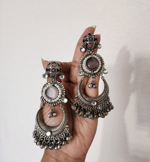 Rani silver alike fusion jhumka earrings