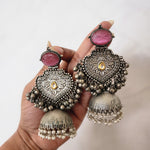 Keila silver polish fusion jhumka earrings