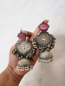Keila silver polish fusion jhumka earrings