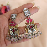 Elephant dualtone silver alike stud earrings