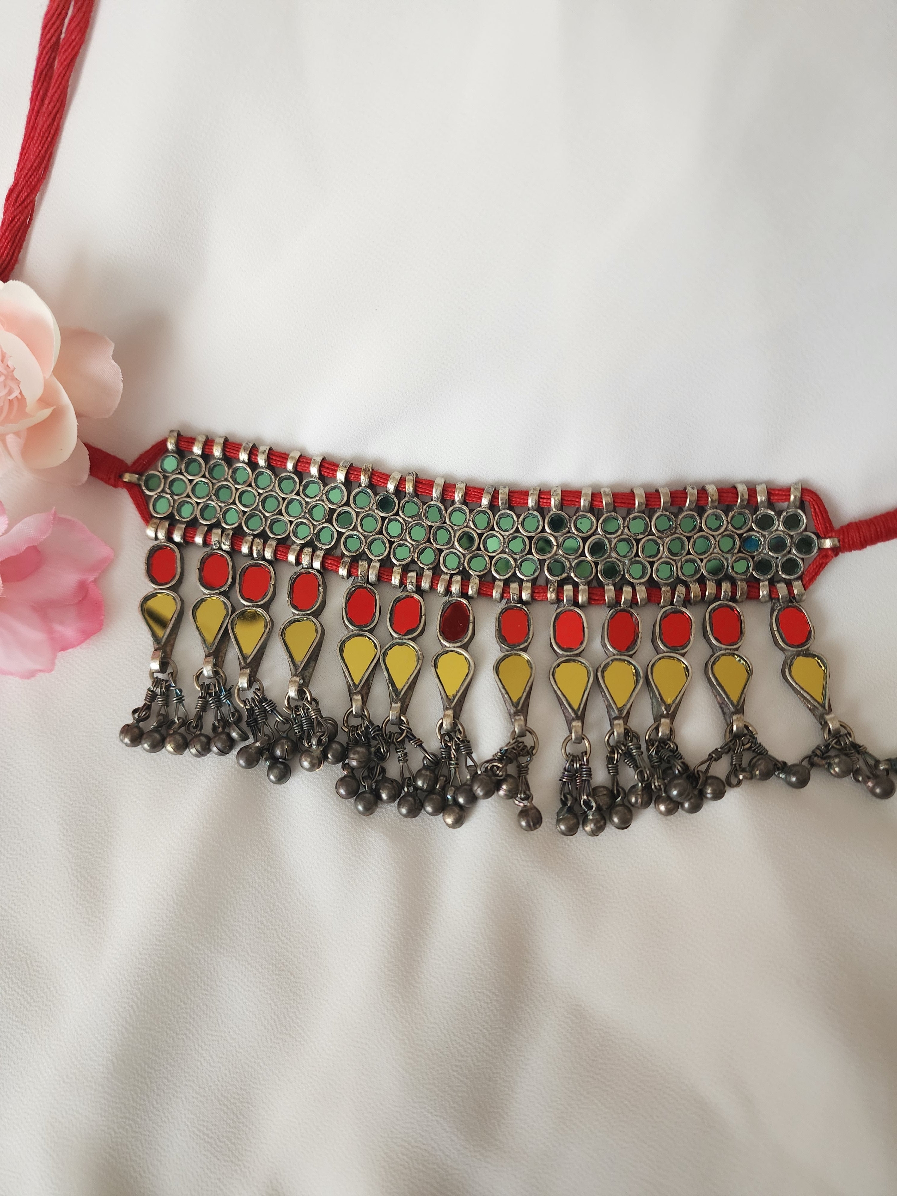 Afghani mirror choker neckline necklace