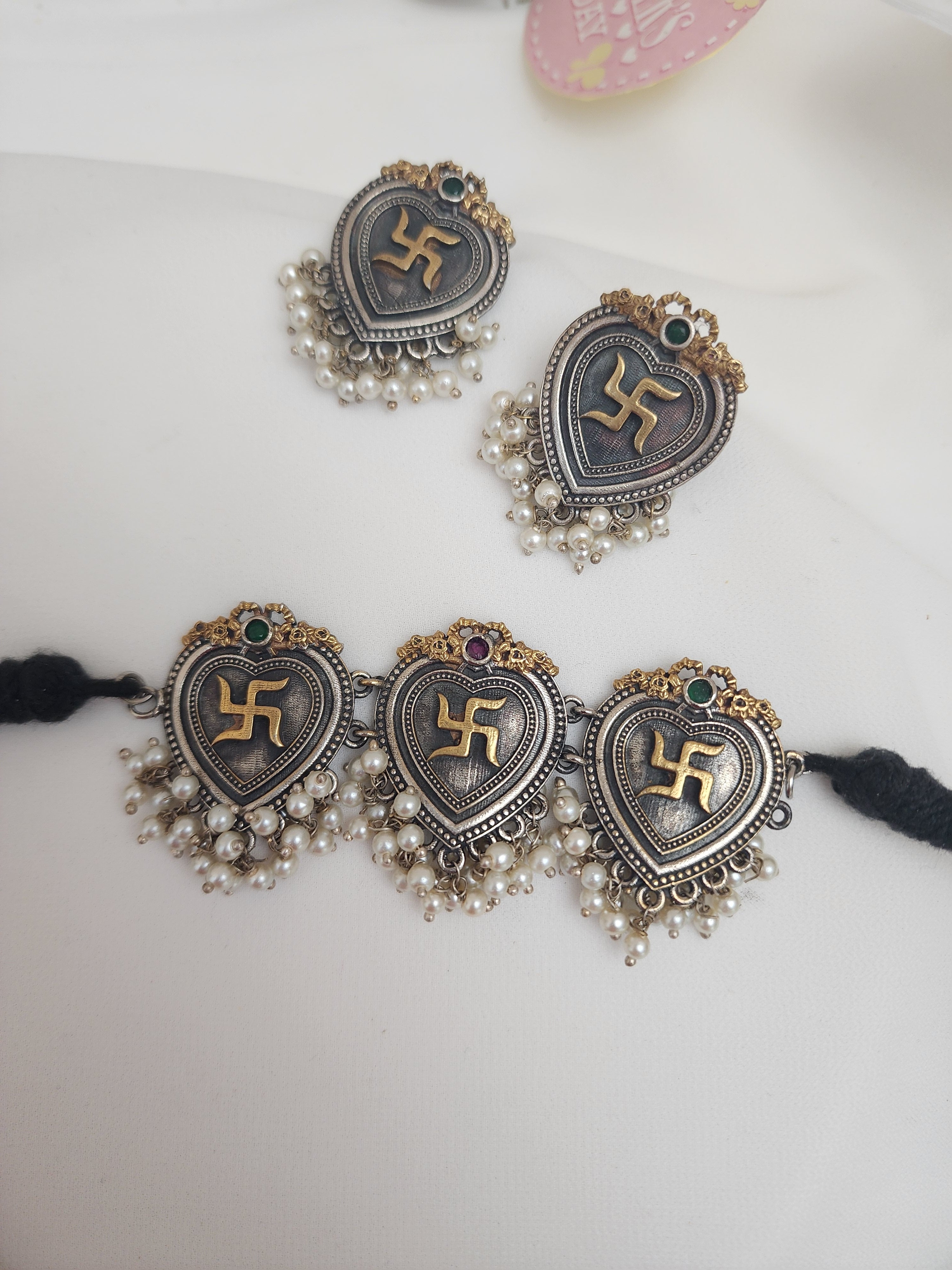 Fusion Silver alike pendant choker necklace set