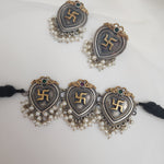 Fusion Silver alike pendant choker necklace set