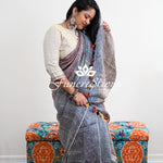 Handwoven organic pure linen handweived Saree with tassels pallu saree plain saree