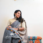 Handwoven organic pure linen handweived Saree with tassels pallu saree plain saree