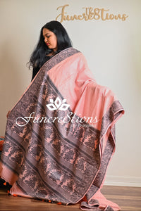 Handwoven organic pure linen saree  with handweived border and pallu tassels saree plain saree