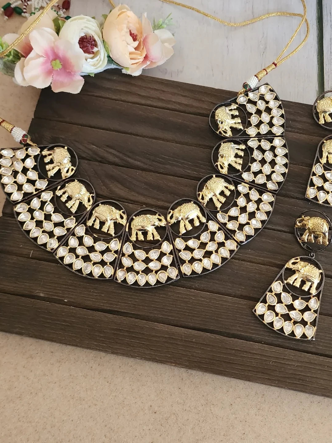Hathi dualtone polki necklace set