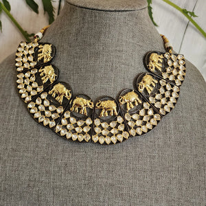 Hathi dualtone polki necklace set